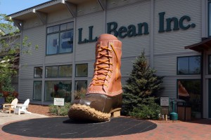 The classic L.L. Bean boot greets visitors at an entrance to its flagship store. The company was founded in Freeport more than a century ago. (John Van Decker | Alamy Stock Photo)